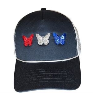Trucker Hat Infinity Womens Butterfly Embroidered Cap - Red, White, and Blue